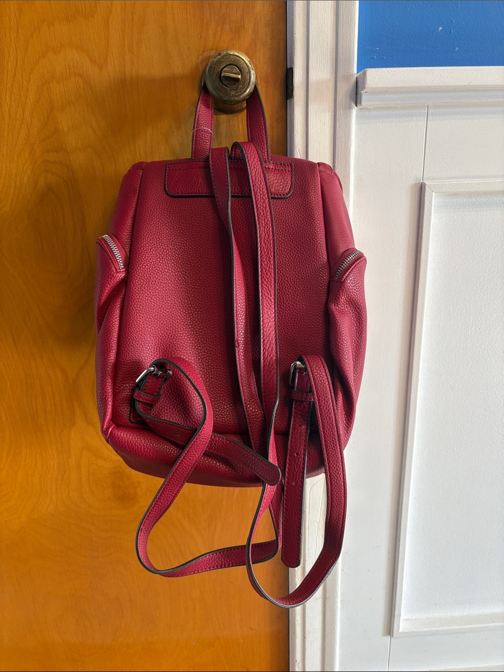 Perlina Pebbled Wine Red Leather Backpack - Picture 8 of 8